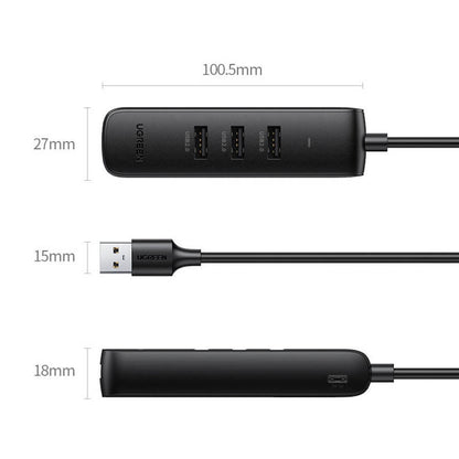 UGREEN 20984 USB 2.0 to 3 x USB2.0 with RJ45 (100Mbps) Ethernet Adapter (Black) V28-ACBUGN20984