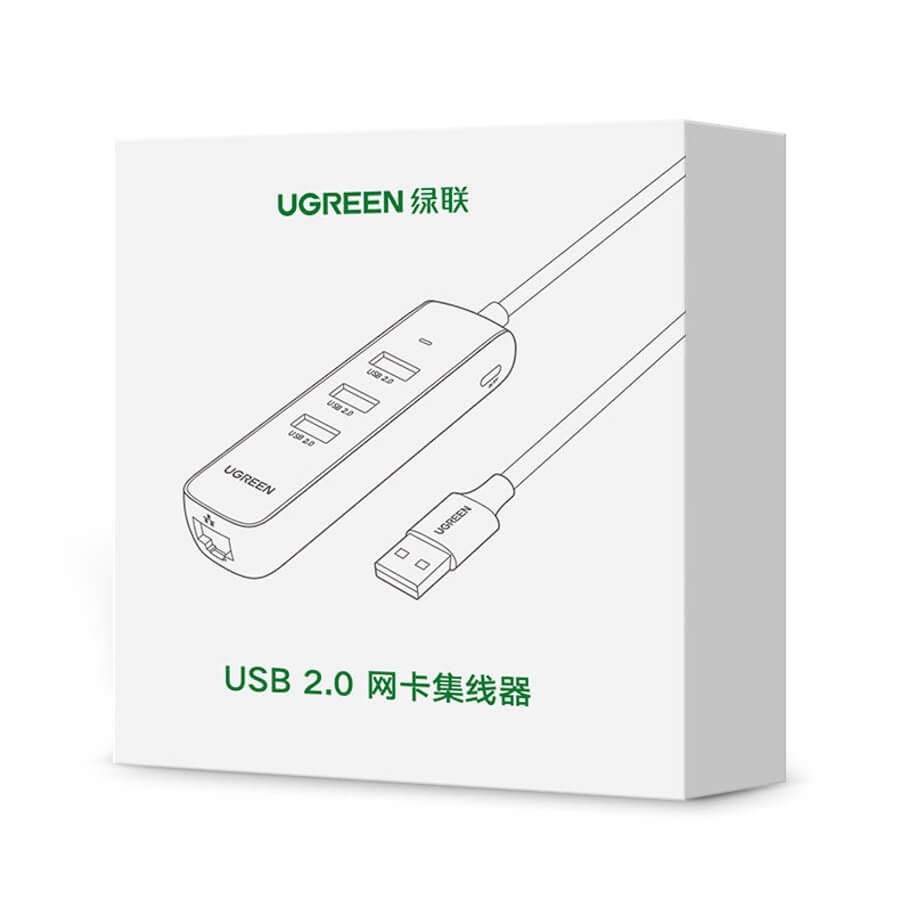 UGREEN 20984 USB 2.0 to 3 x USB2.0 with RJ45 (100Mbps) Ethernet Adapter (Black) V28-ACBUGN20984