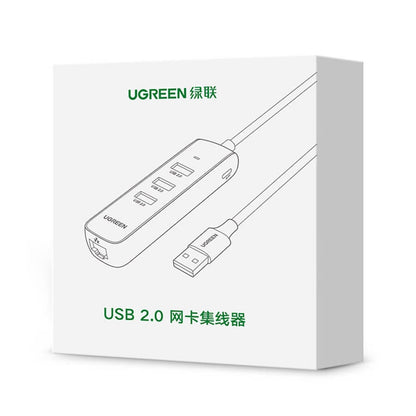UGREEN 20984 USB 2.0 to 3 x USB2.0 with RJ45 (100Mbps) Ethernet Adapter (Black) V28-ACBUGN20984