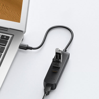UGREEN 20984 USB 2.0 to 3 x USB2.0 with RJ45 (100Mbps) Ethernet Adapter (Black) V28-ACBUGN20984