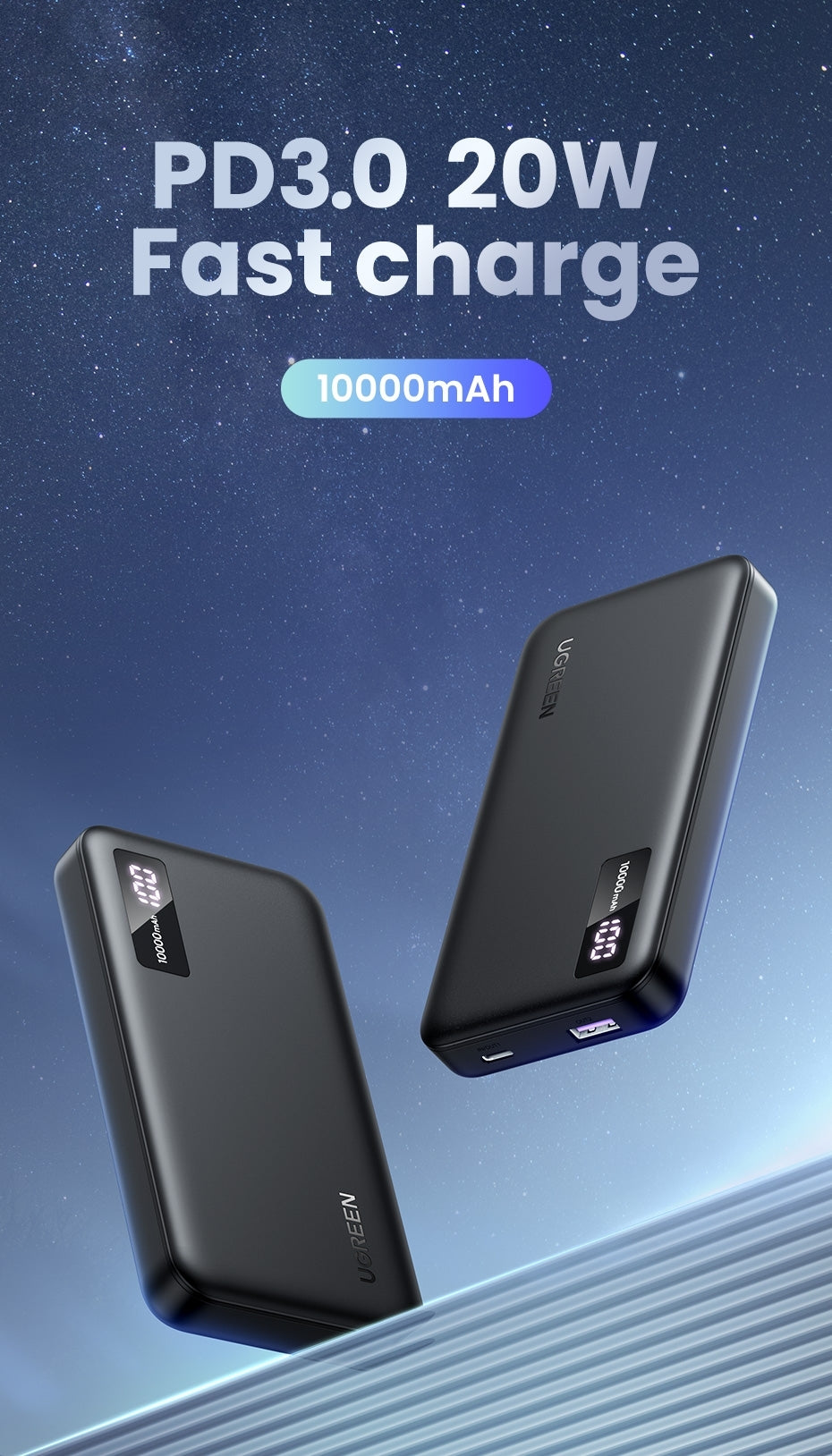 UGREEN 25742 10000mAh Two-way Fast Charging Power Bank Black V28-ACBUGN25742