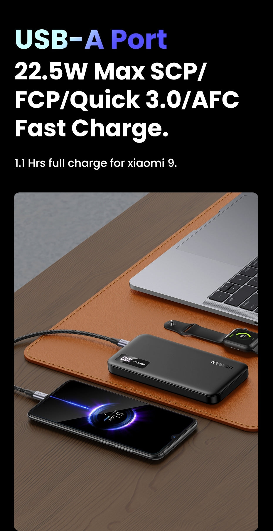 UGREEN 25742 10000mAh Two-way Fast Charging Power Bank Black V28-ACBUGN25742