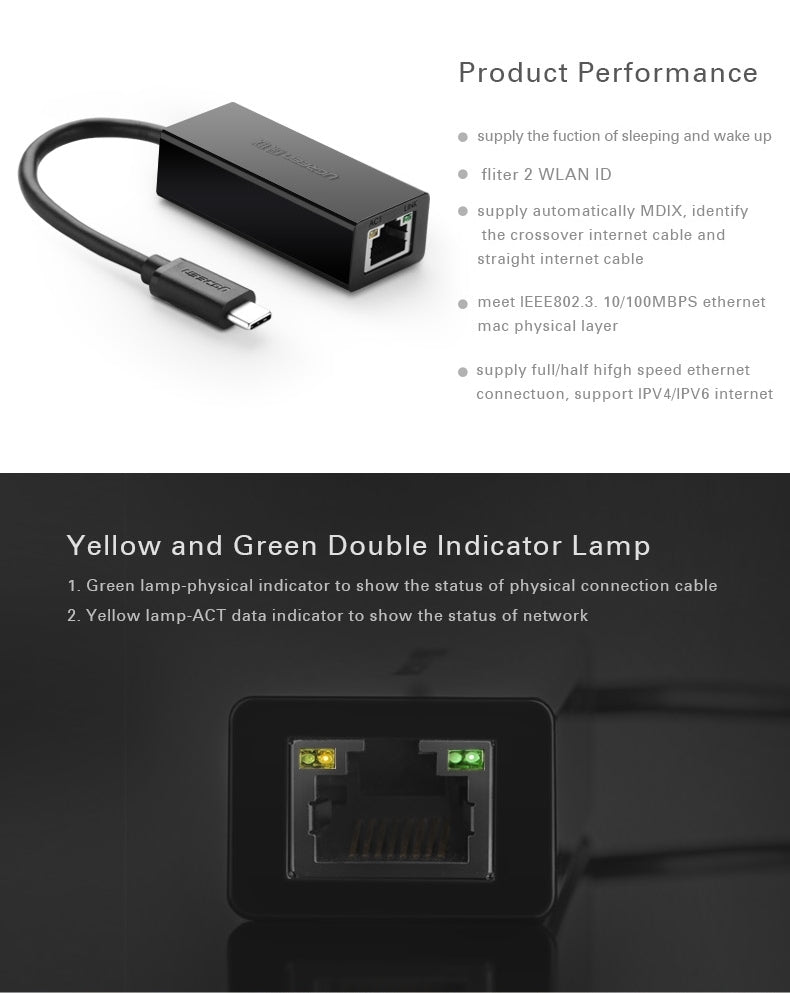 UGREEN 30287 USB-C 10/100Mbps Ethernet Adapter V28-ACBUGN30287