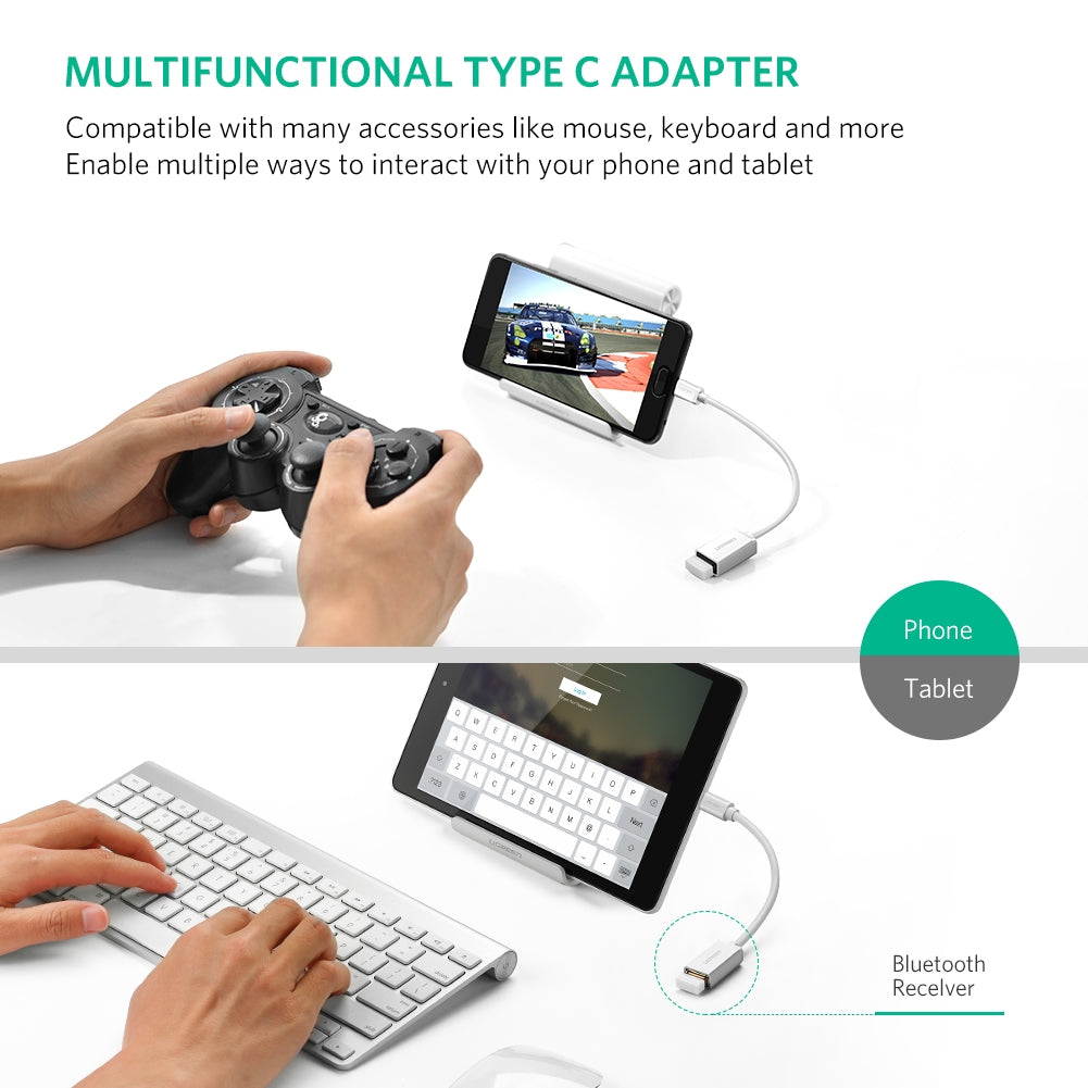 UGREEN USB Type-C Male to USB 3.0 Type A Female OTG Cable - White 15CM (30702) V28-ACBUGN30702