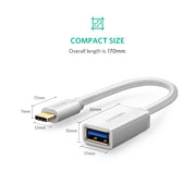 UGREEN USB Type-C Male to USB 3.0 Type A Female OTG Cable - White 15CM (30702) V28-ACBUGN30702