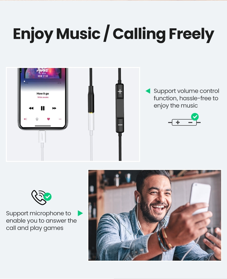 UGREEN 30759 iPhone 8-pin to 3.5mm Headphone Adapter V28-ACBUGN30759
