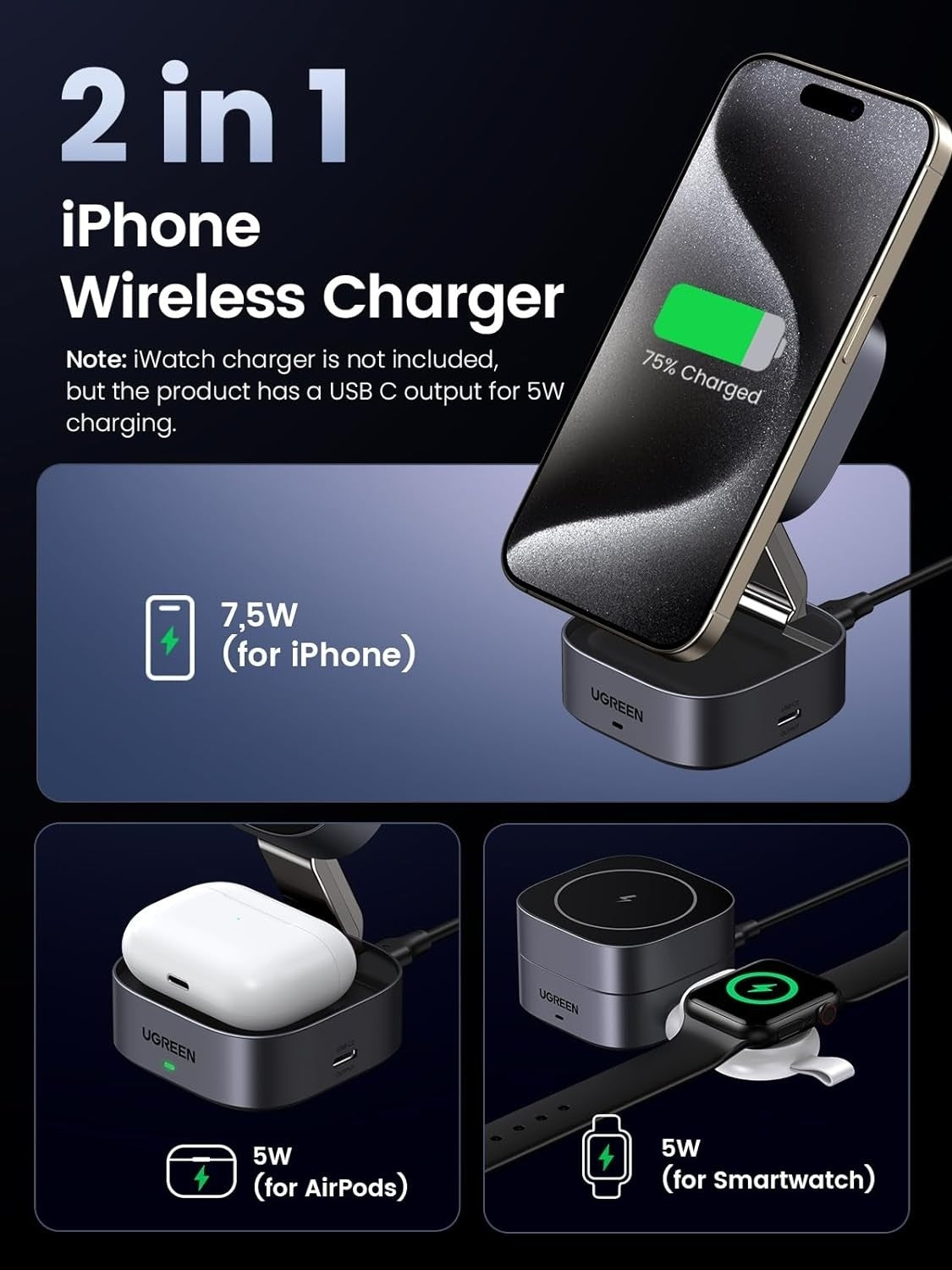 UGREEN 35278 2-in-1 Magsafe Wireless Charger with Stand V28-ACBUGN35278