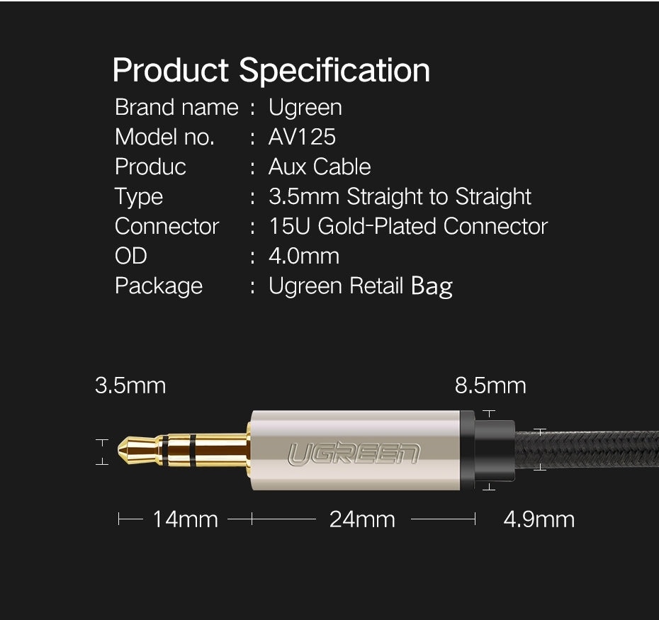 UGREEN 40785 Premium 3.5mm Male to 3.5mm Male Cable 10M V28-ACBUGN40785