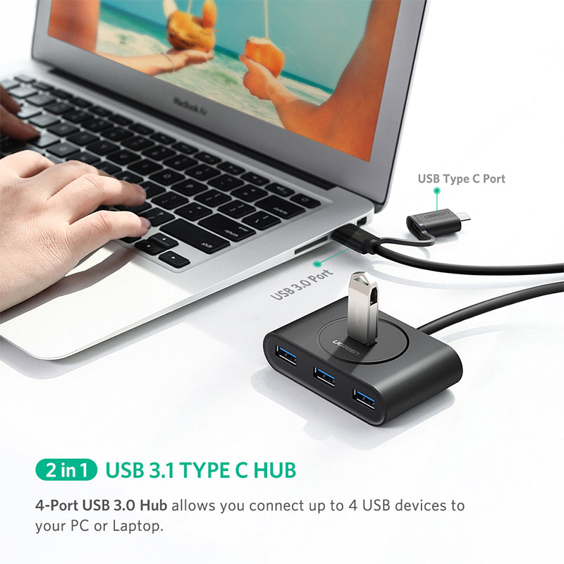UGreen USB 3.0 Hub With Type C port Black 1M 40850 V28-ACBUGN40850