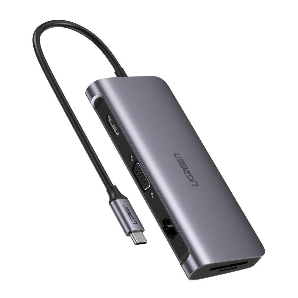 UGREEN Type C 9 in 1 Multifunction Adapter- HDMI/ VGA/Gigabit/TypeC/USB3.0 x 3/SD/TF (40873) V28-ACBUGN40873