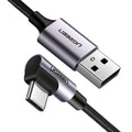 UGREEN USB-C to Angled USB2.0-C Round Cable M/M Aluminum Shell Nickel Plating 1m (Gray Black) 50123 V28-ACBUGN50123