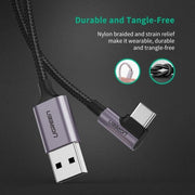 UGREEN USB-C to Angled USB2.0-C Round Cable M/M Aluminum Shell Nickel Plating 1m (Gray Black) 50123 V28-ACBUGN50123