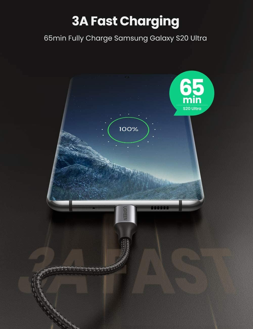 UGREEN USB-C to Angled USB2.0-C Round Cable M/M Aluminum Shell Nickel Plating 1m (Gray Black) 50123 V28-ACBUGN50123A