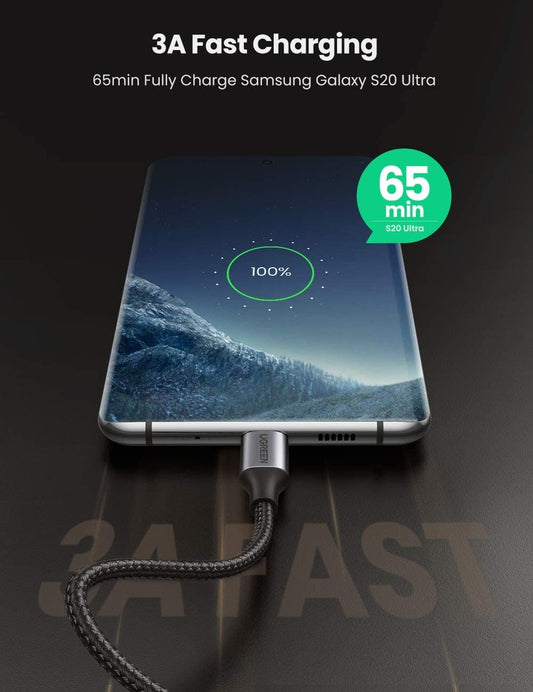 UGREEN USB-C to Angled USB2.0-C Round Cable M/M Aluminum Shell Nickel Plating 1m (Gray Black) 50123 V28-ACBUGN50123A