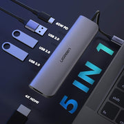 UGREEN TypeC 5 in 1 Adaptor - HDMI + USB 3.0*3 + TypeC PD Power Converter (50209) V28-ACBUGN50209