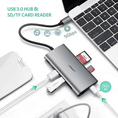UGREEN Type C 8 in 1 Multifultion adaptor VGA/RJ45/USB3.0 x 3/SD/TF/TypeC PD Protocal (50539) V28-ACBUGN50539