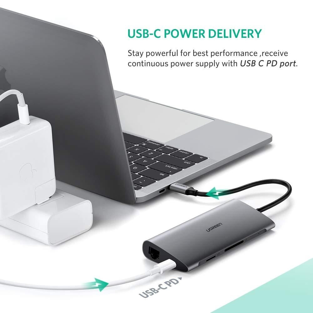 UGREEN Type C 8 in 1 Multifultion adaptor VGA/RJ45/USB3.0 x 3/SD/TF/TypeC PD Protocal (50539) V28-ACBUGN50539