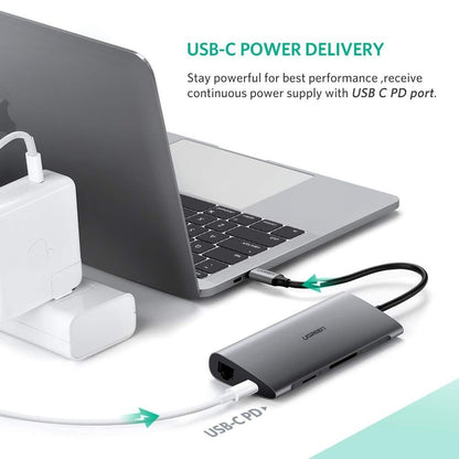 UGREEN Type C 8 in 1 Multifultion adaptor VGA/RJ45/USB3.0 x 3/SD/TF/TypeC PD Protocal (50539) V28-ACBUGN50539