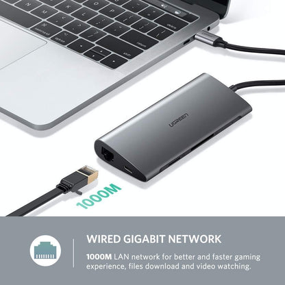 UGREEN Type C 8 in 1 Multifultion adaptor VGA/RJ45/USB3.0 x 3/SD/TF/TypeC PD Protocal (50539) V28-ACBUGN50539