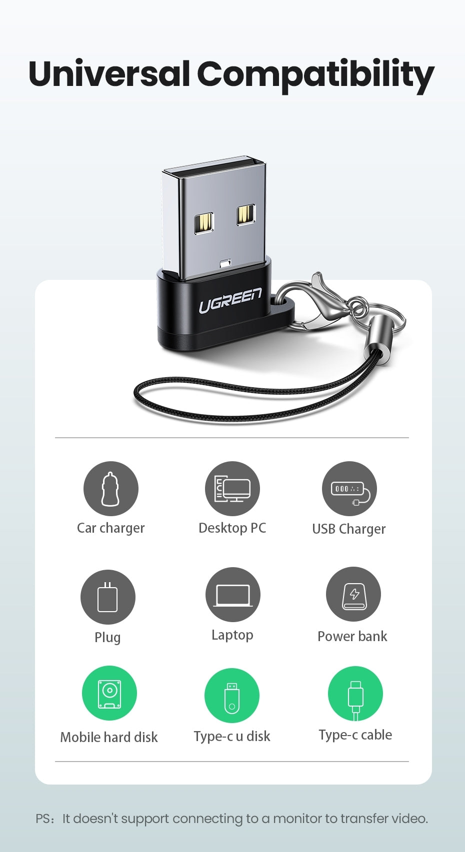 UGREEN 50568 USB-C 3.1 Female to USB-A 2.0 Male Adapter V28-ACBUGN50568