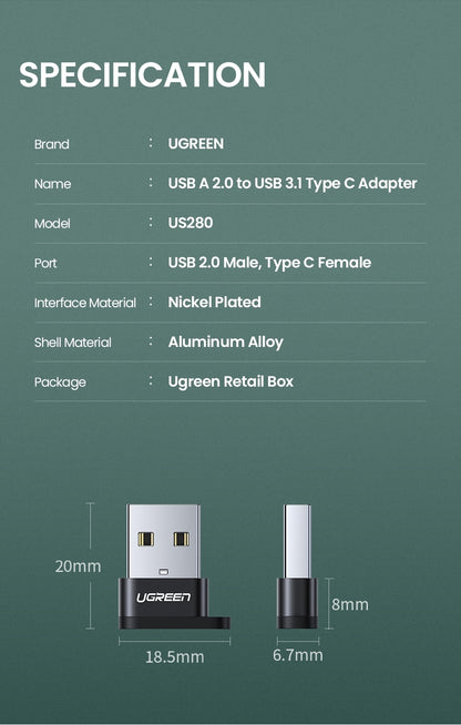 UGREEN 50568 USB-C 3.1 Female to USB-A 2.0 Male Adapter V28-ACBUGN50568