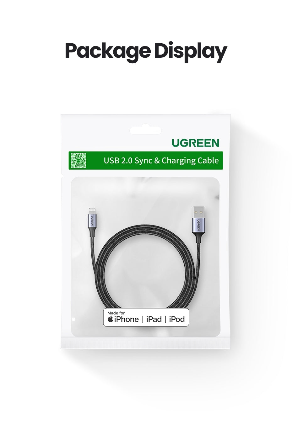 UGREEN 60158 USB-A to 8-pin iPhone Charging Cable 2M Black V28-ACBUGN60158