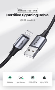 UGREEN 60163 USB-A to 8-pin iPhone Charging Cable 2M Silver V28-ACBUGN60163