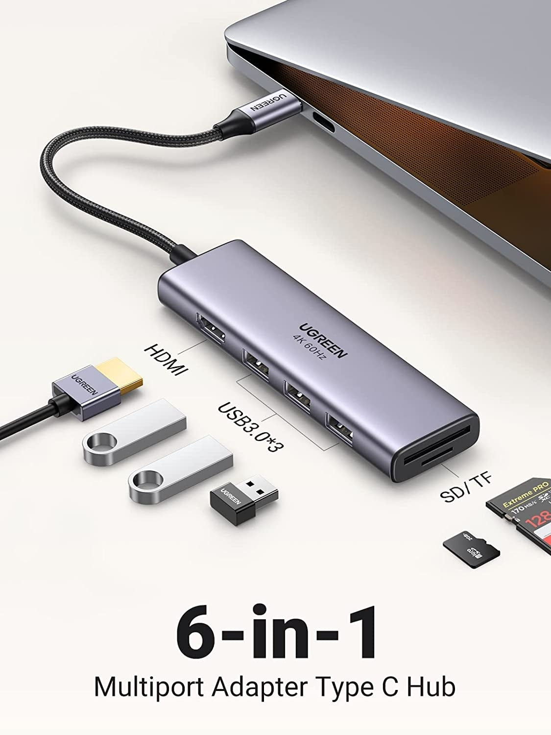 UGREEN 60383 Premium 6-in-1 USB-C Hub V28-ACBUGN60383