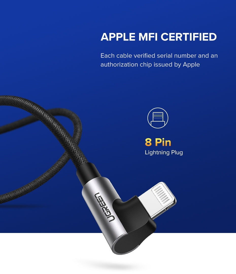 UGREEN 60521 USB-A to 8-pin 90 Degree Angel Cable 1M V28-ACBUGN60521