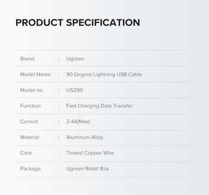 UGREEN 60521 USB-A to 8-pin 90 Degree Angel Cable 1M V28-ACBUGN60521