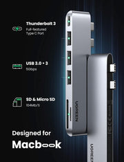 UGREEN 60560 USB-C Hub for MacBook Aluminum Type-C Adapter with 3 USB 3.0 100W V28-ACBUGN60560