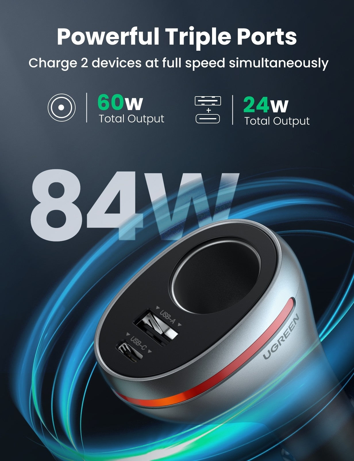 UGREEN 60712 84W Dual Port Car Charger (Space Grey) V28-ACBUGN60712