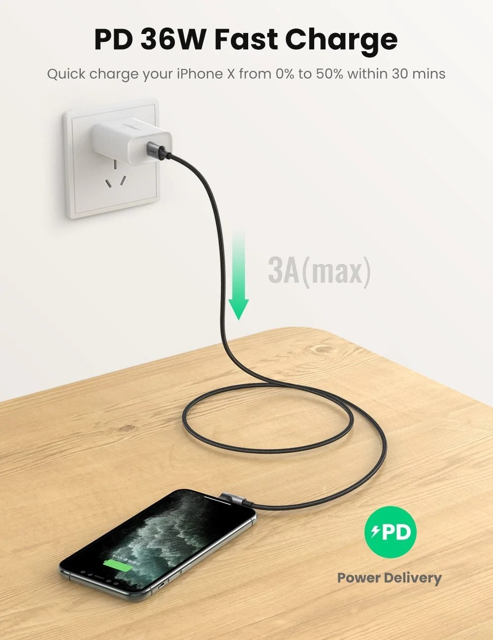 UGREEN 60763 90 Degree USB-C to iPhone 8-pin Cable 1M V28-ACBUGN60763