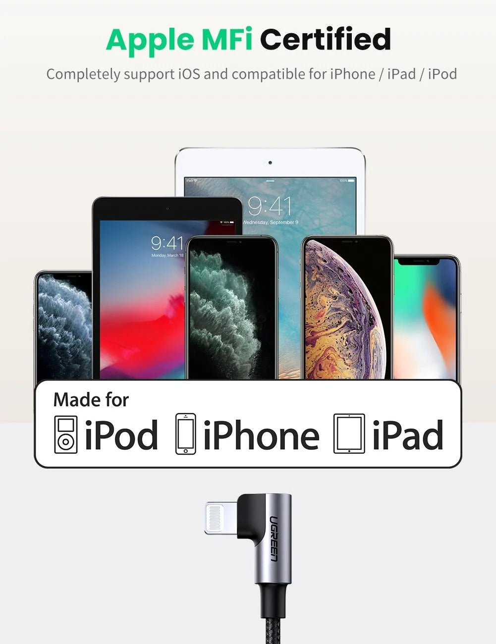 UGREEN 60763 90 Degree USB-C to iPhone 8-pin Cable 1M V28-ACBUGN60763
