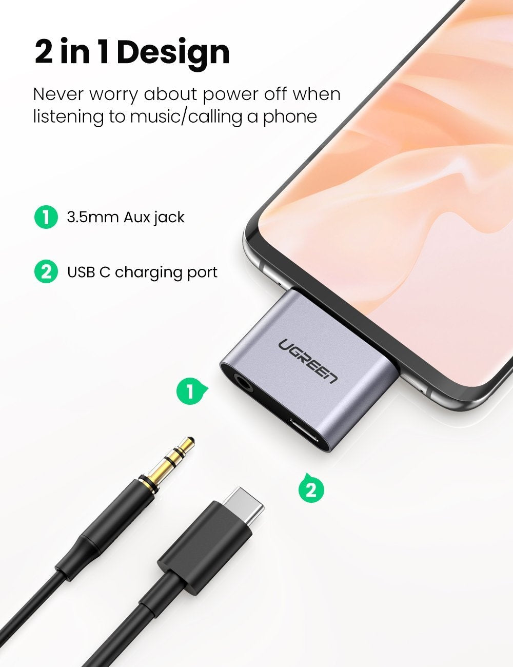 UGREEN 70312 2-in-1 USB C to C and 3.5mm Adapter V28-ACBUGN70312