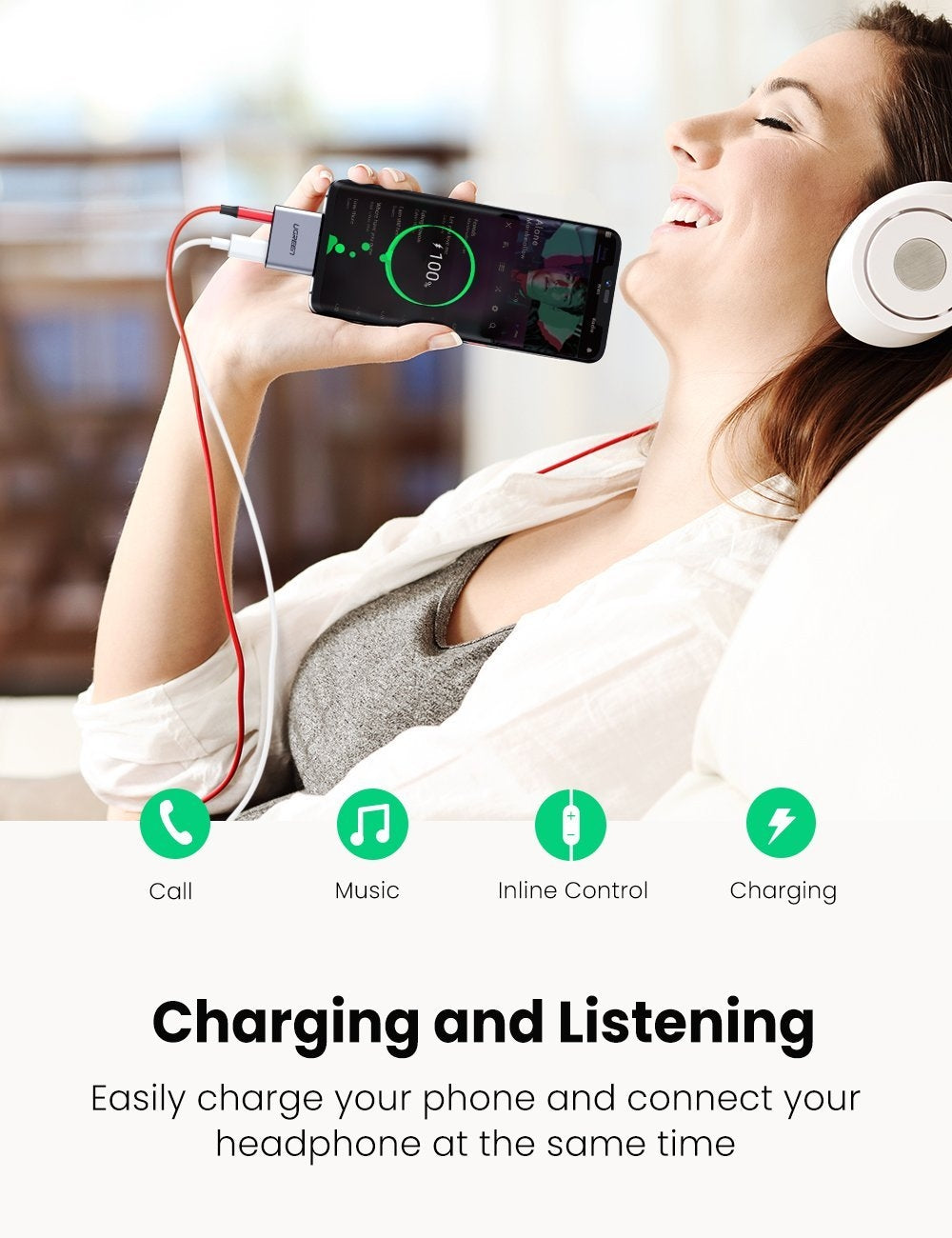 UGREEN 70312 2-in-1 USB C to C and 3.5mm Adapter V28-ACBUGN70312