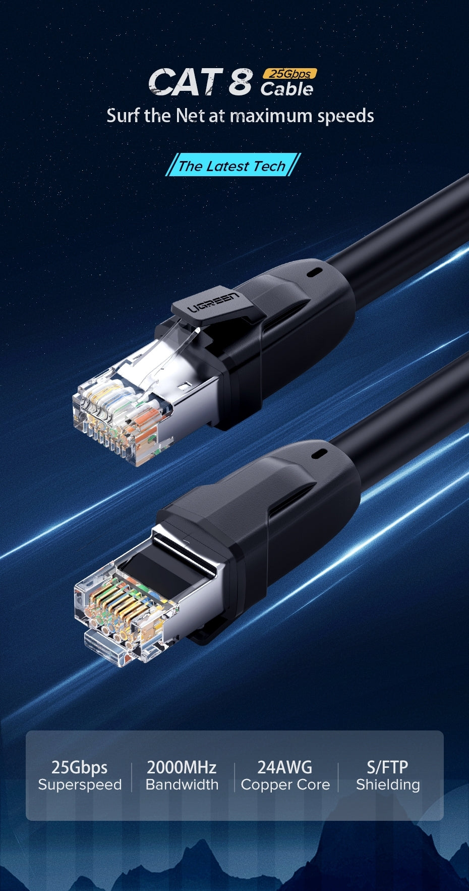 UGREEN 70329 Cat 8 Pure Copper Patch Cord Network Cable 2M V28-ACBUGN70329