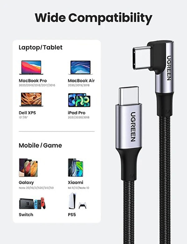 UGREEN 70643 USB-C to Angle USB-C Cable 1M V28-ACBUGN70643