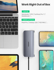 UGREEN USB-C To 3*USB 3.0 A+HDMI+VGA+RJ45 Gigabit+SD/TF+AUX3.5mm+PD Converter Gray with PD 80133 V28-ACBUGN80133