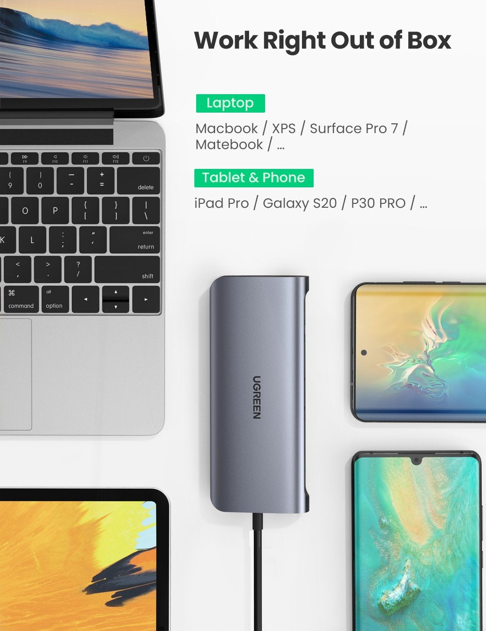 UGREEN USB-C To 3*USB 3.0 A+HDMI+VGA+RJ45 Gigabit+SD/TF+AUX3.5mm+PD Converter Gray with PD 80133 V28-ACBUGN80133