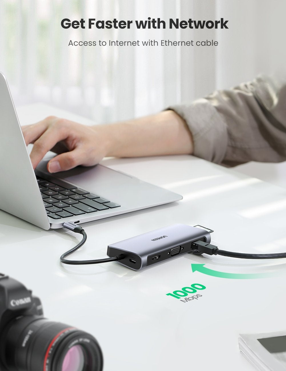 UGREEN USB-C To 3*USB 3.0 A+HDMI+VGA+RJ45 Gigabit+SD/TF+AUX3.5mm+PD Converter Gray with PD 80133 V28-ACBUGN80133