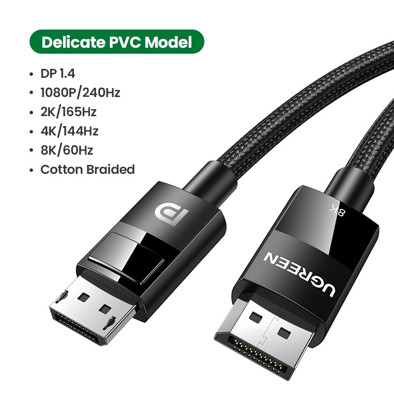 UGREEN 80390 DP V1.4 Male to Male Plastic Case Braided Cable 1M V28-ACBUGN80390