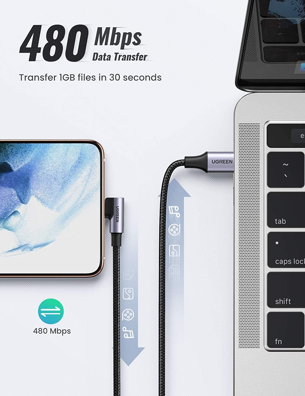 UGREEN 80714 USB-C 2.0 to Angle USB-C Cable Black 3M V28-ACBUGN80714