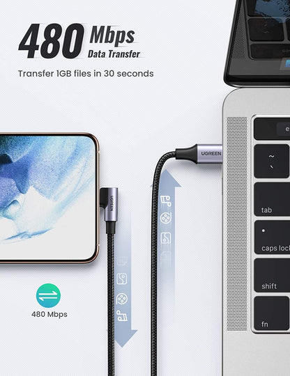 UGREEN 80714 USB-C 2.0 to Angle USB-C Cable Black 3M V28-ACBUGN80714