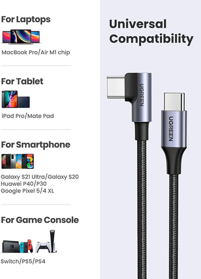 UGREEN 80714 USB-C 2.0 to Angle USB-C Cable Black 3M V28-ACBUGN80714