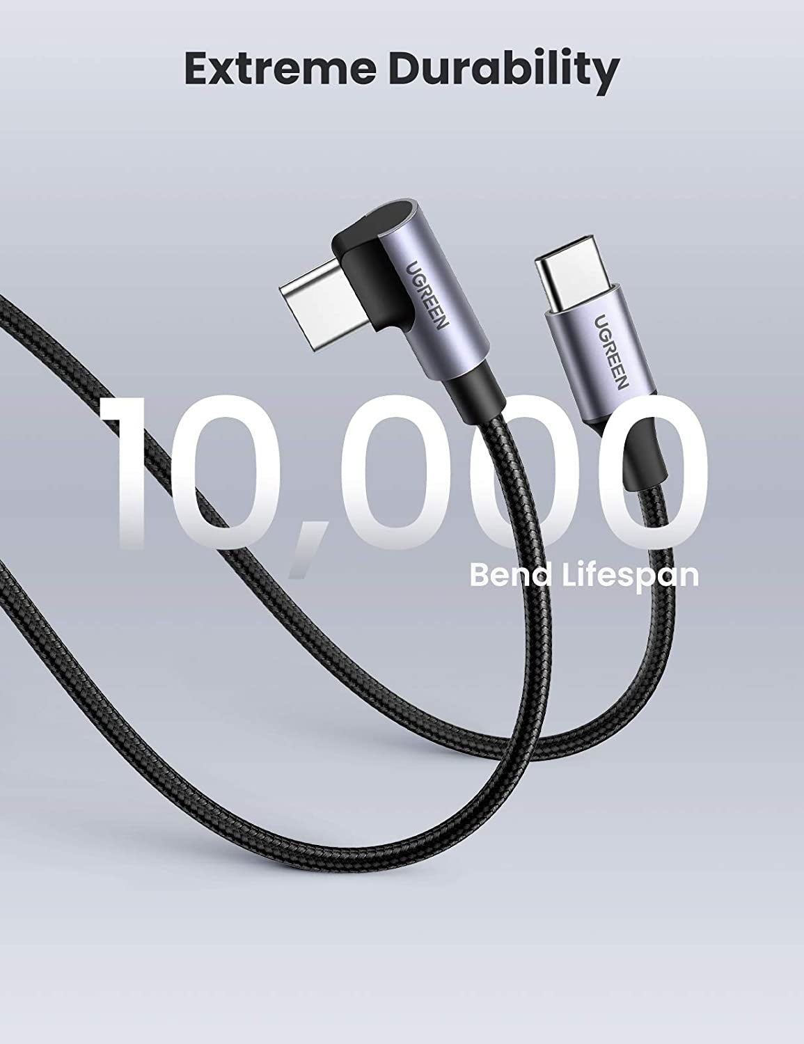 UGREEN 80714 USB-C 2.0 to Angle USB-C Cable Black 3M V28-ACBUGN80714