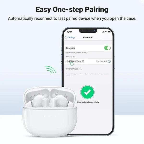 UGREEN 90206 HiTune T3 Active Noise-Cancelling Wireless Earbuds (White) V28-ACBUGN90206