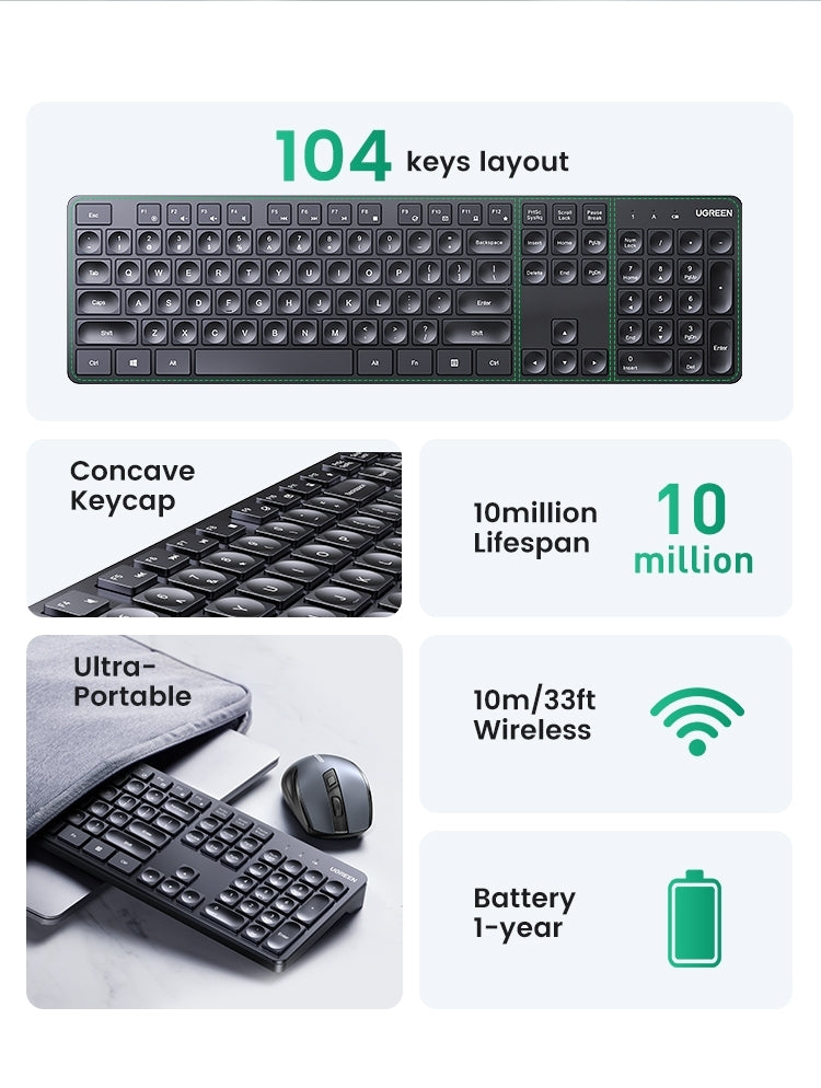 UGREEN 90250 104-Key layout 2.4G Wireless Keyboard V28-ACBUGN90250
