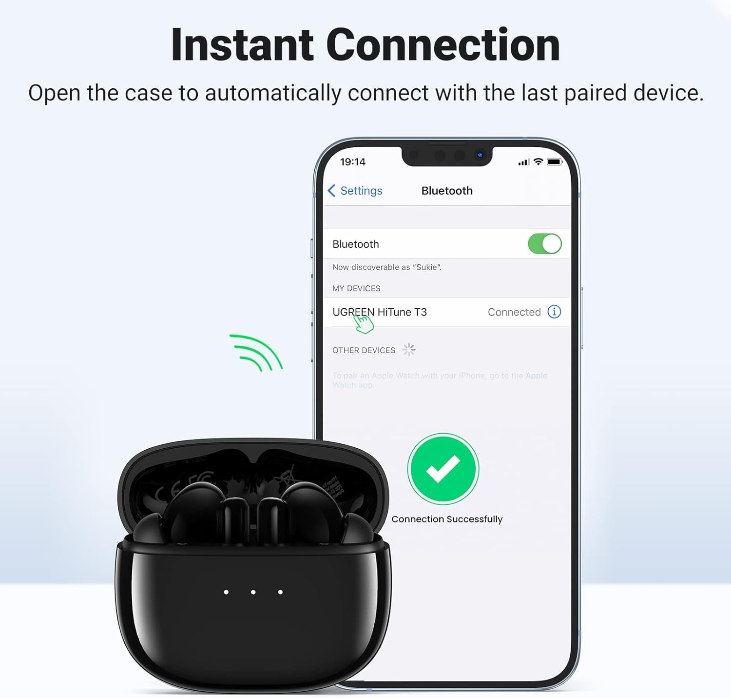 UGREEN 90401 HiTune T3 Active Noise-Cancelling Wireless Earbuds (Black) V28-ACBUGN90401