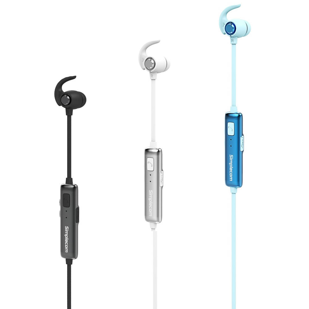 Simplecom BH310 Metal In-Ear Sports Bluetooth Stereo Headphones White V28-BH310-WH